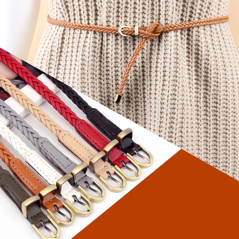 Ladies New Style Hand-Woven Braided Belt with Metal Buckle Women Waist Rope for Jeans Dress Decoration