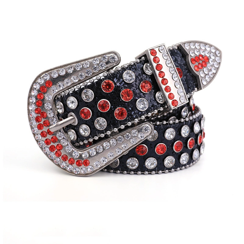 Custom Colorful Diamond Crystal Western Cowgirl Faux Leather Bling Studded Crystal Men Rhinestone Belt